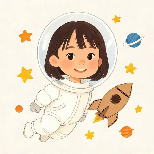 A page from a personalised children's book in Gouache style, with the child drawn as the main character