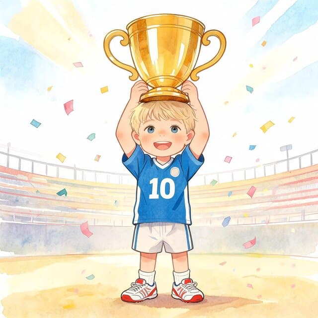 A page from a personalised children's book in Watercolour style, with the child drawn as the main character